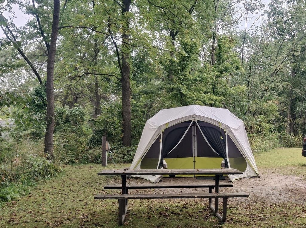 Seleana's tent set up in the campsite at Lake Louise State Park in LeRoy, MN.