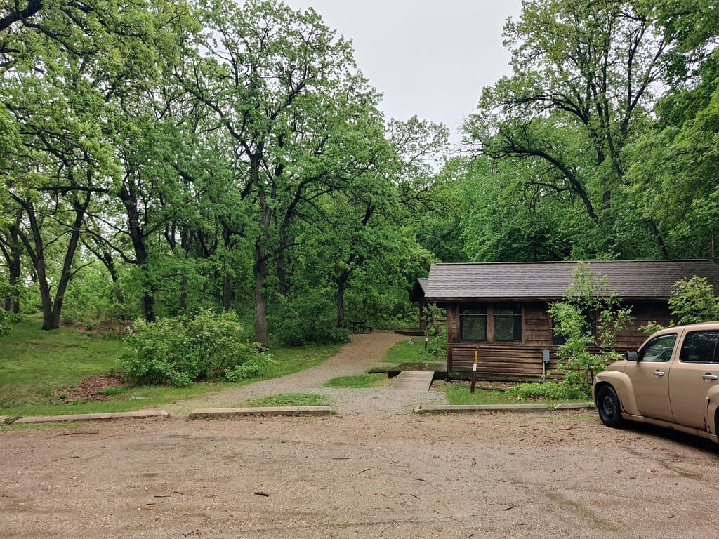 Esker cabin from the parking lot at Glacial Lakes State Park in Starbuck, MN