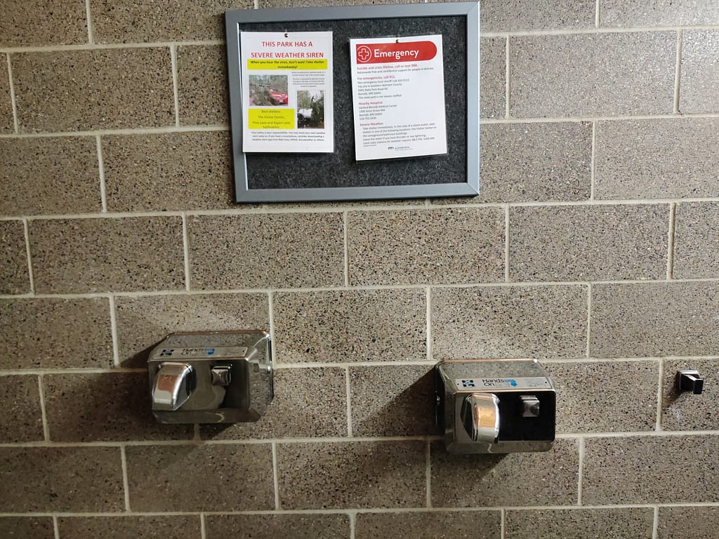 hand dryers in the modern bathroom at the campground--Lake Bemidji State Park in Bemidji, MN