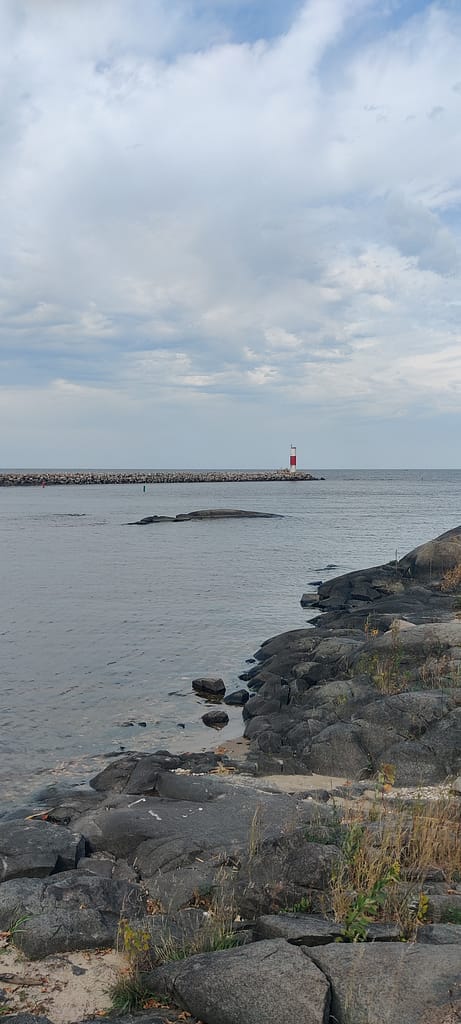 Lighthouse at the end of the Zippel Bay Costal Path at Zippel Bay State Park