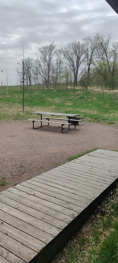 Ramp and picnic table at Crappie cabin at Maplewood State Park in Pelican Rapids, MN