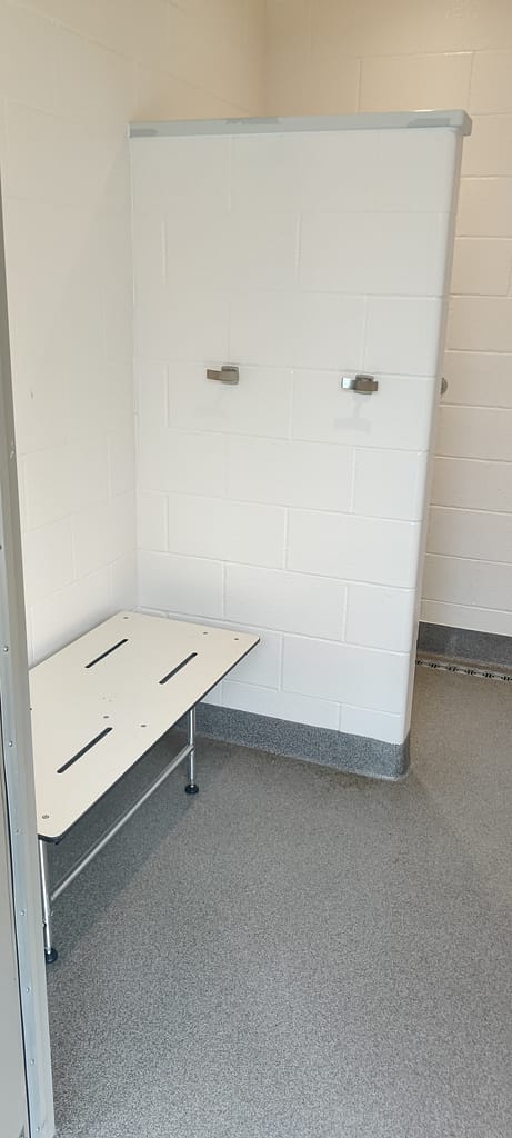 Shower in the modern restroom and shower building at Maplewood State Park in Pelican Rapids, MN