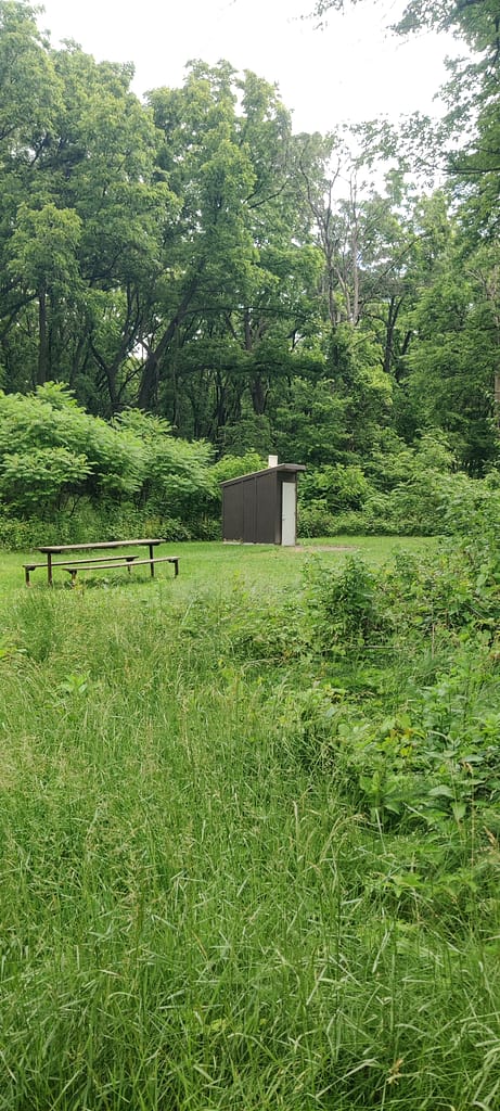The vault toilet at the trailhead at Flandrau State Park in New Ulm, MN.