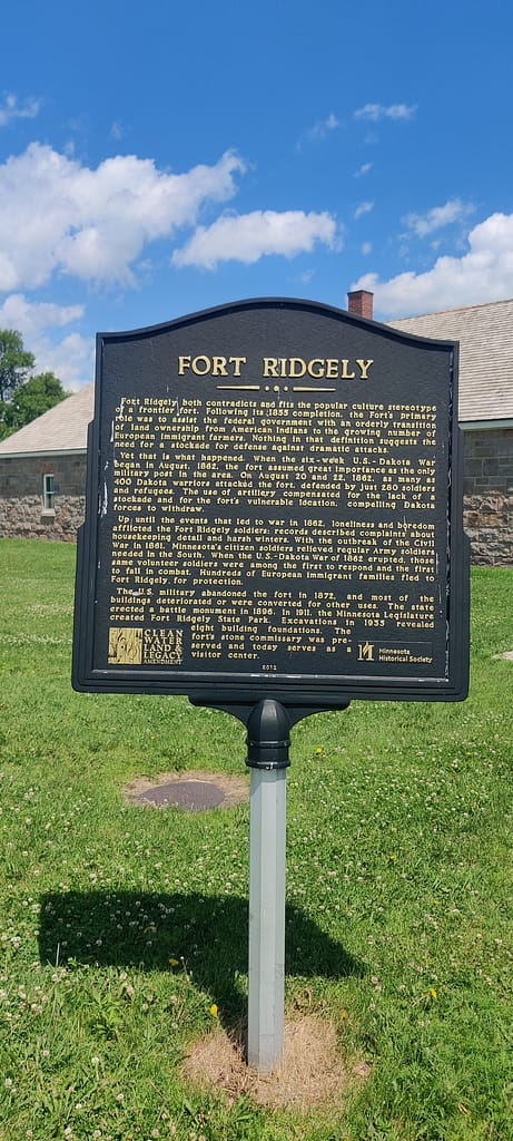 Informational sign at Fort Ridgely in Fort Ridgely State Park in Fairfax, MN