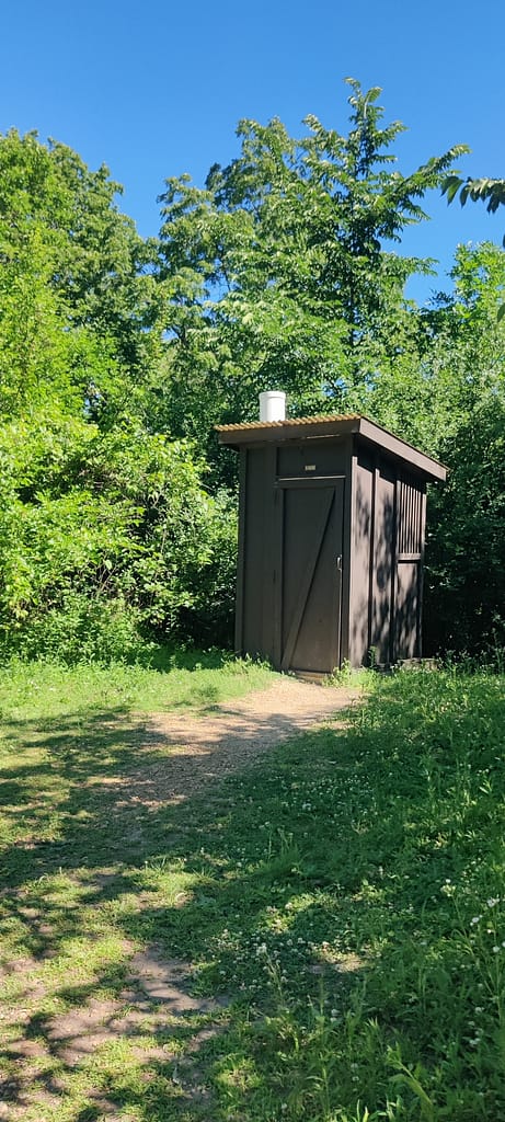 Vault toilet near the mill at Minneopa State Park in Mankato, MN