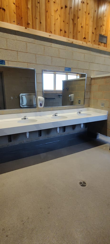 Sink in the modern restroom and shower building at Maplewood State Park in Pelican Rapids, MN