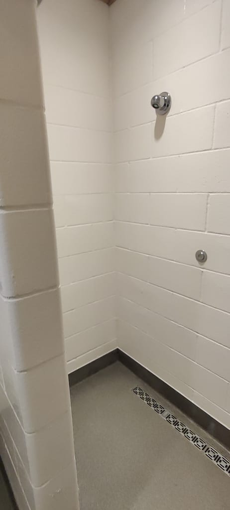 Shower in the modern restroom and shower building at Maplewood State Park in Pelican Rapids, MN