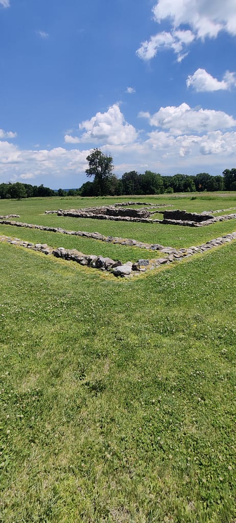 Stone outline of officers' quarters (B) the at Fort Ridgely in Fort Ridgely State Park in Fairfax, MN