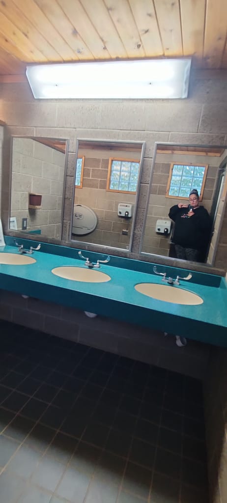 Sinks in the bathroom at the campground. 