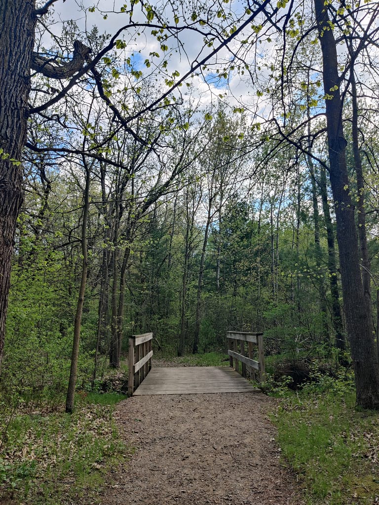 Foot bridge on the trail at Charles A. Lindbergh State Park in Little Falls, MN