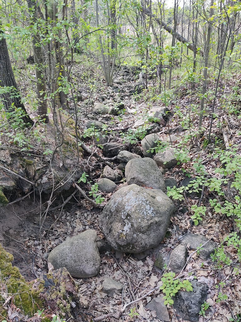 Rocks under the foot bridge at Charles A. Lindbergh State Park in Little Falls, MN