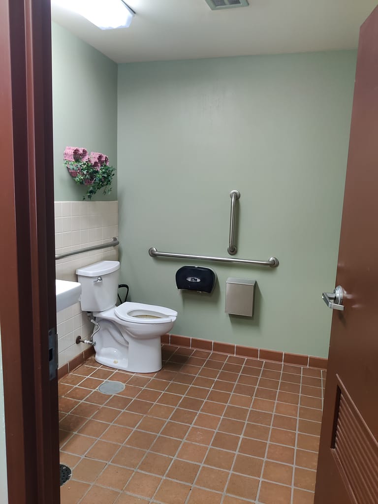 The women's bathroom in the Park Office at Sibley State Park in New London, MN