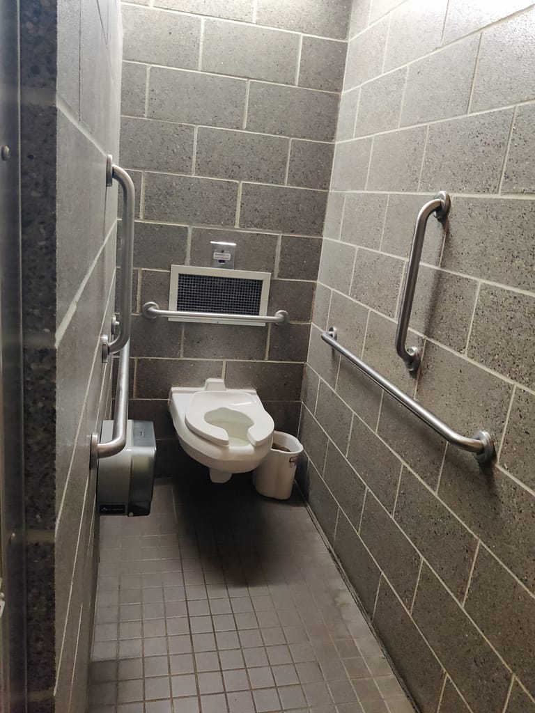 Accessible toilet in the modern bathroom at the campground--Lake Bemidji State Park in Bemidji, MN
