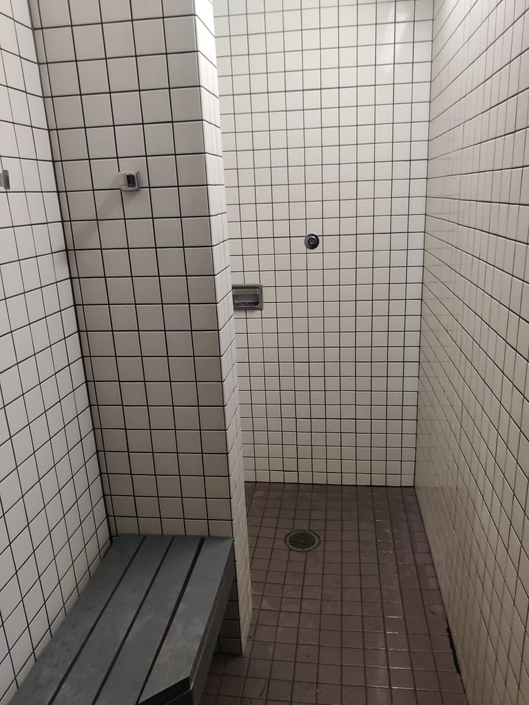 One of the showers in the modern bathroom at the campground--Lake Bemidji State Park in Bemidji, MN