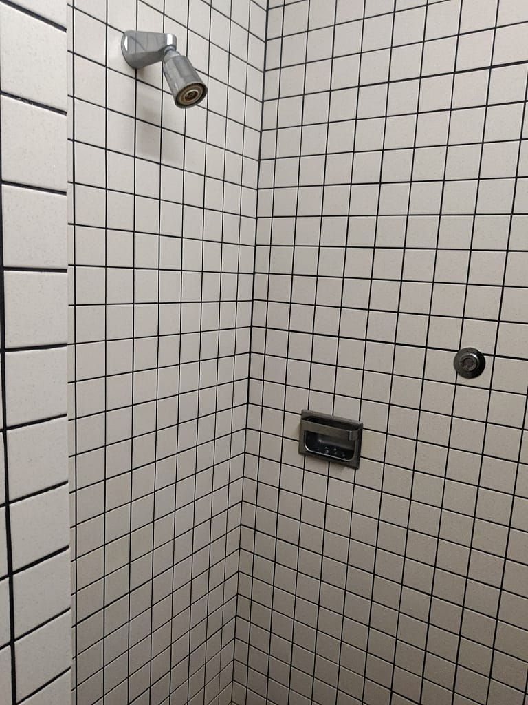 One of the showers in the modern bathroom at the campground--Lake Bemidji State Park in Bemidji, MN