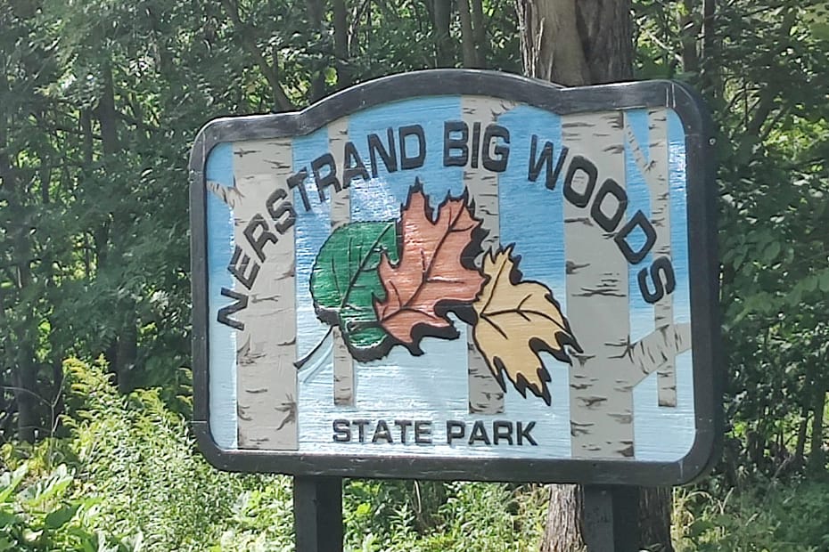 Sign for Nerstrand Big Woods State Park in Nerstrand, MN