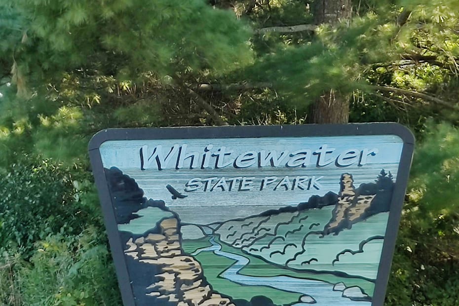 Sign at the entrance of Whitewater State Park in Altura, MN