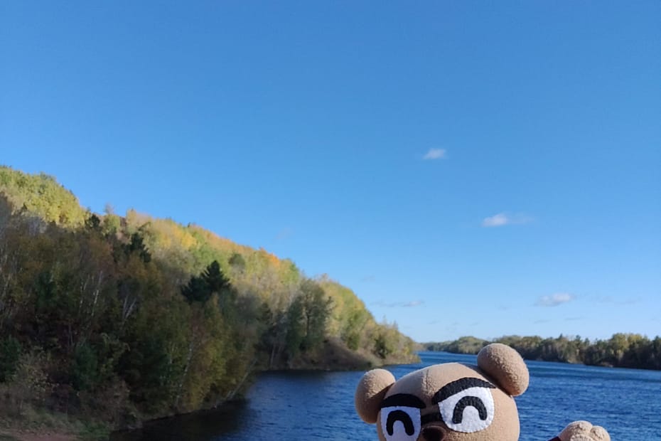 Cardybear in front of the lake at Miner's Mountain Rally in Cuyuna State Recreational Area