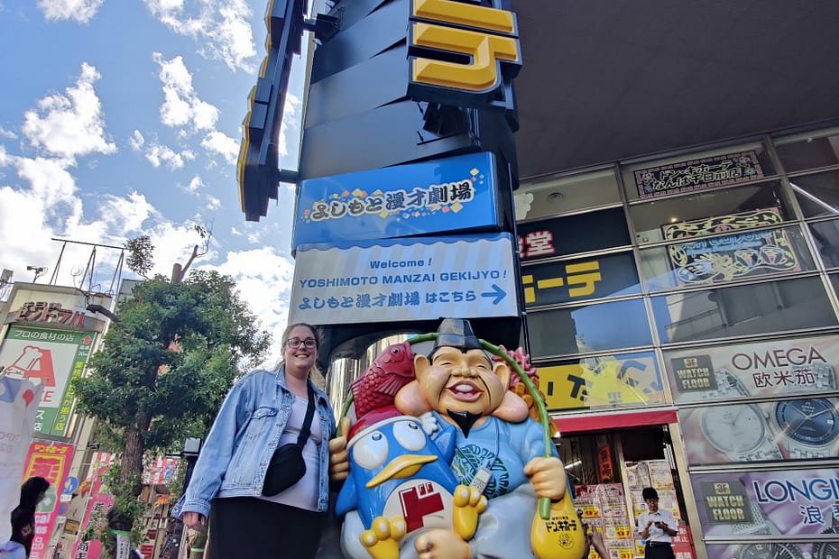 Seleana in front of Don Quixote in Osaka, Japan