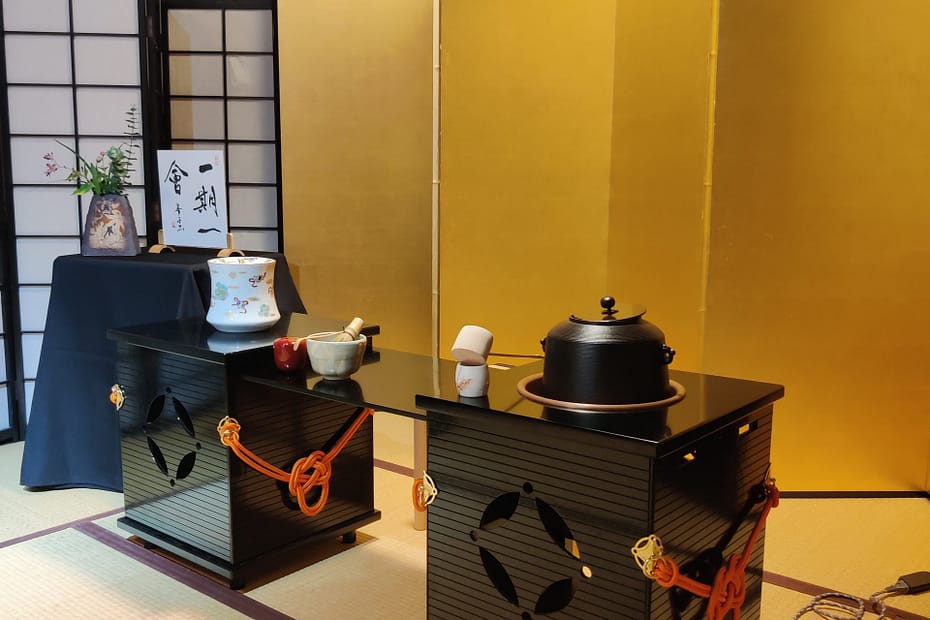 Tea ceremony altar at Kyoto washin-kan in Kyoto Japan