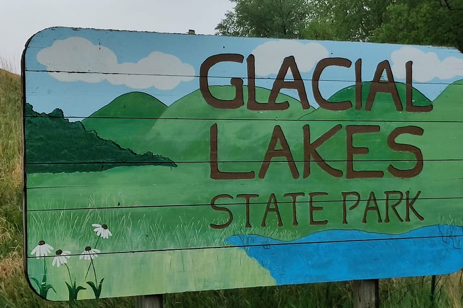 Sign that reads Glacial Lakes State Park in Starbuck, MN