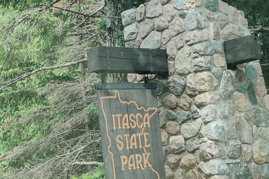 Sign for Itasca State Park in Park Rapids, MN